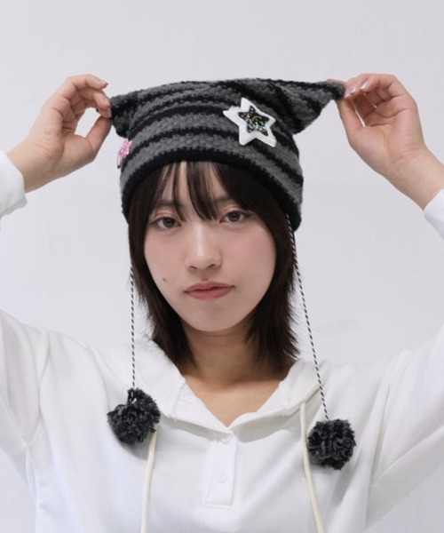 Uenui ニット帽 ニットキャップ 「 cunii 」星 モチーフ ボーダー