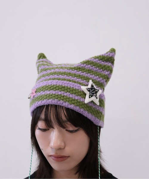 Uenui ニット帽 ニットキャップ 「 cunii 」星 モチーフ ボーダー
