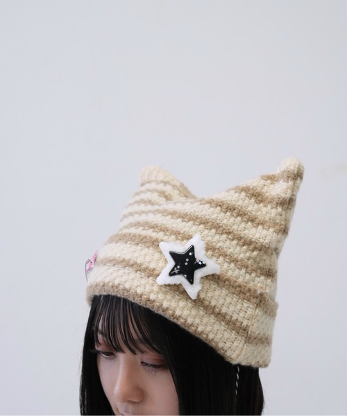 Uenui ニット帽 ニットキャップ 「 cunii 」星 モチーフ ボーダー