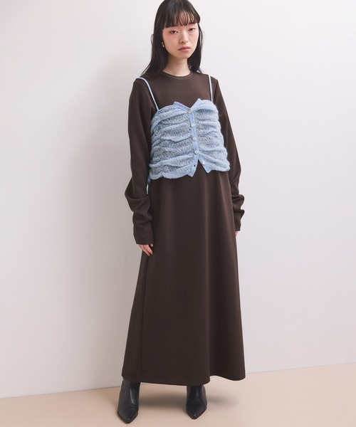 【新品未使用】ADAM ET ROPE キャミワンピ 黒 ロングワンピース 36 ADAM ET ROPE'（アダムエロペ） ワンピース 「WEB限定」ニット