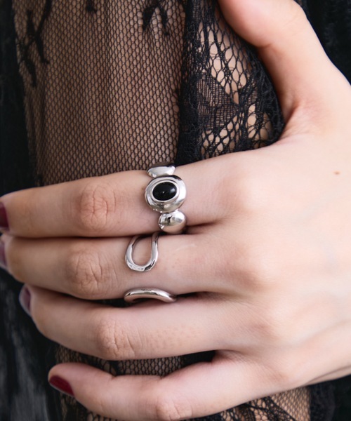 MONOe 指輪 リング ブラックストーンレトロシルバーリング レディース