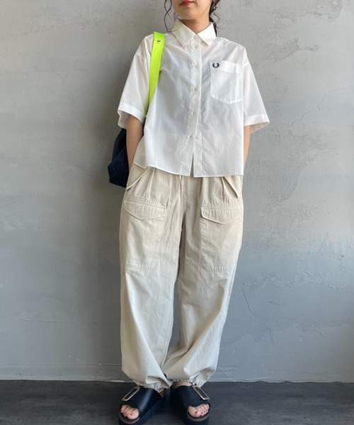 ブラウス シャツ 「FRED PERRY/フレッドペリー」 別注 ワンポイントロゴ刺繍 シアーシャツ「追加」 レディースの画像