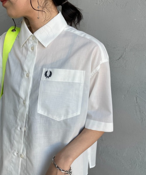 ブラウス シャツ 「FRED PERRY/フレッドペリー」 別注 ワンポイントロゴ刺繍 シアーシャツ「追加」 レディースの画像