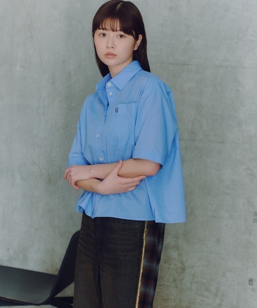 ブラウス シャツ 「FRED PERRY/フレッドペリー」 別注 ワンポイントロゴ刺繍 シアーシャツ「追加」 レディースの画像
