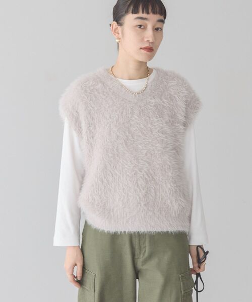 「AMERICAN HOLIC」 ニットベスト M ベージュ レディース_画像2