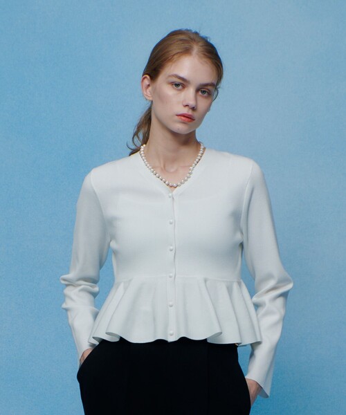 カーディガン 「LOULOU WILLOUGHBY」レースレイヤーペプラムカーディガン レディースの画像
