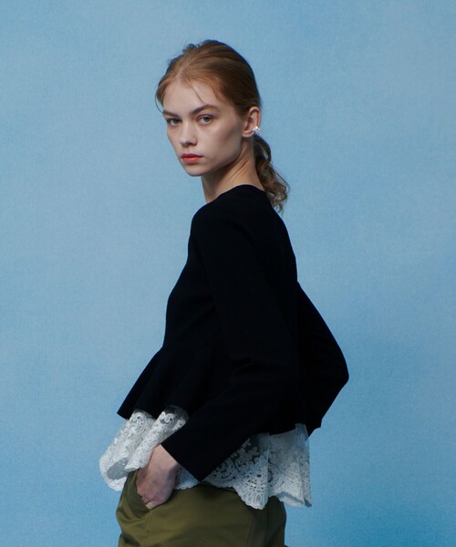 カーディガン 「LOULOU WILLOUGHBY」レースレイヤーペプラムカーディガン レディースの画像