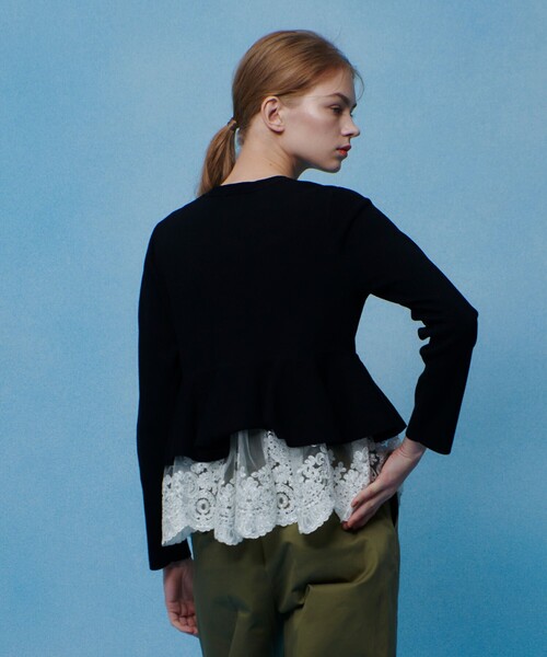 カーディガン 「LOULOU WILLOUGHBY」レースレイヤーペプラムカーディガン レディースの画像