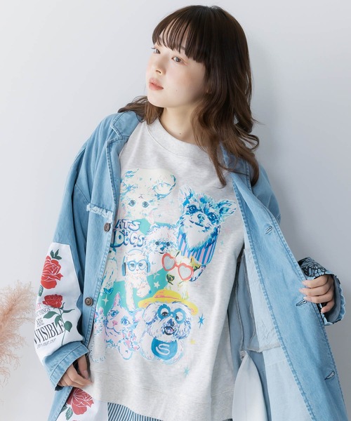 ScoLar（スカラー） tシャツ 161617：ラメ入りわんにゃん柄裏毛プル