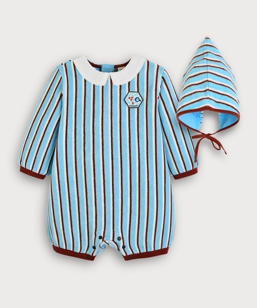 ベビー服 ロンパース 「2点セット」ストライプ長袖ショート