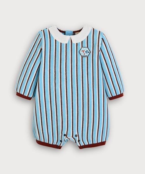 ベビー服 ロンパース 「2点セット」ストライプ長袖ショート