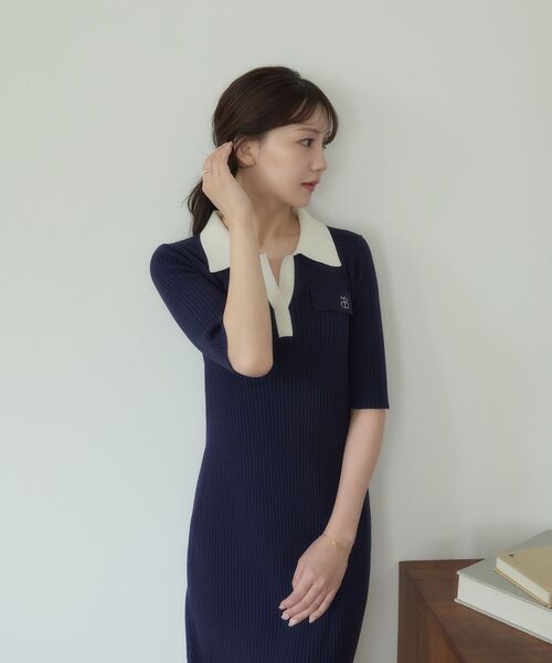 ポロシャツチュニックニットワンピ cle blatt ワンピース シグネチャーポロニットワンピース : ZOZOTOWN