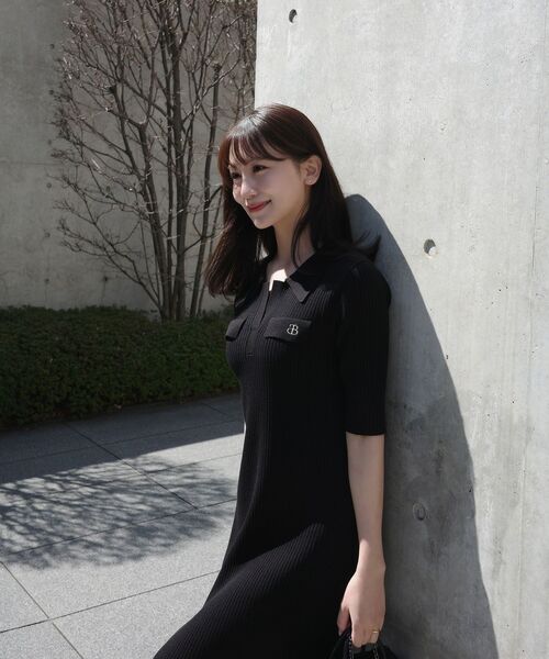 ポロシャツチュニックニットワンピ cle blatt ワンピース シグネチャーポロニットワンピース : ZOZOTOWN
