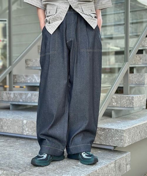 MandO（エムオー） ワイドパンツ ジーンズ ストライプ＆無地ベイカー