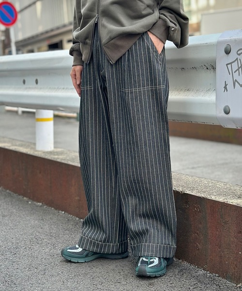 MandO（エムオー） ワイドパンツ ジーンズ ストライプ＆無地ベイカー