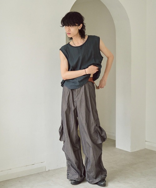 「CAMPHOR WOOD」 ノースリーブシャツ MEDIUM ネイビー メンズ_画像2