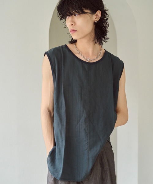 「CAMPHOR WOOD」 ノースリーブシャツ MEDIUM ネイビー メンズ_画像5