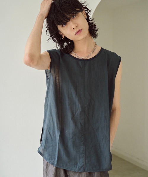 「CAMPHOR WOOD」 ノースリーブシャツ MEDIUM ネイビー メンズ_画像6