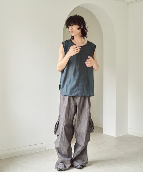「CAMPHOR WOOD」 ノースリーブシャツ MEDIUM ネイビー メンズ_画像7