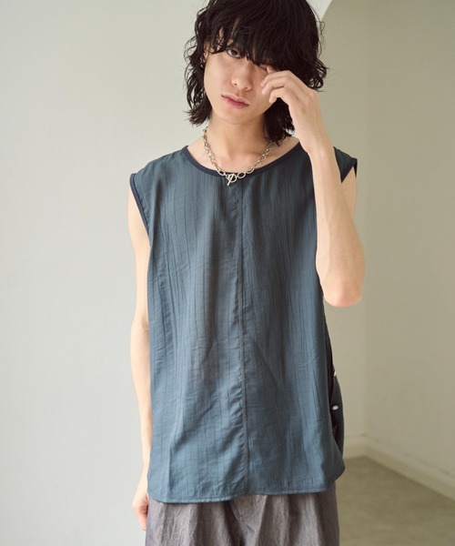 「CAMPHOR WOOD」 ノースリーブシャツ MEDIUM ネイビー メンズ_画像8
