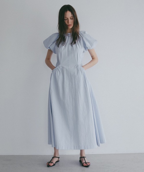 ワンピース 半袖 GATHER POCKET RIBBON ONE PIECE | MANOF | 04