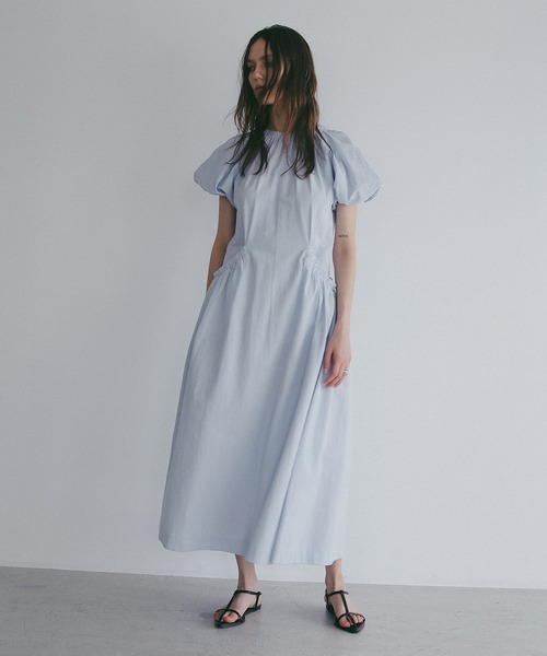 ワンピース 半袖 GATHER POCKET RIBBON ONE PIECE | MANOF | 06