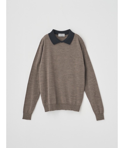 【希少色】ジョンスメドレー 長袖 ポロシャツ ニット ニットポロ M カーキ JOHN SMEDLEY（ジョンスメドレー） ポロシャツ ポロ バイカラー