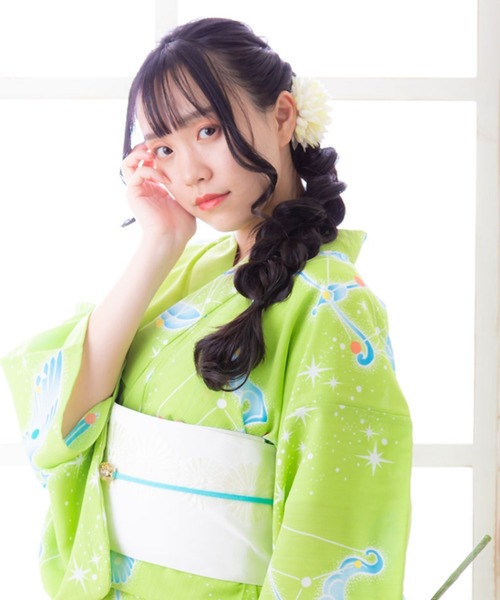 KIMONOMACHI 浴衣 女性浴衣単品 もえぎ色 星 レディース