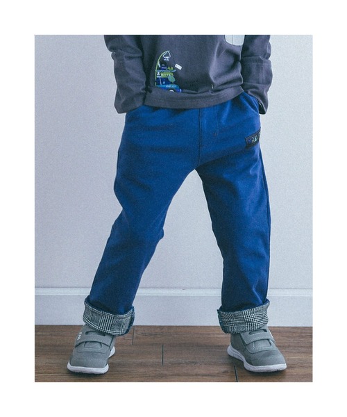 パンツ SLAPSLIP/裾折り返しチェックベアインレーロングパンツ(80〜130cm)1,584円