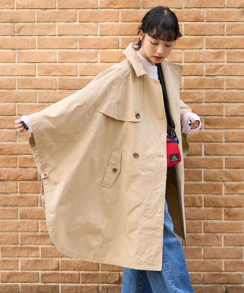 フリークスストア ポンチョトレンチコート ロング丈 ビッグシルエット ベージュ FREAK'S STORE（フリークスストア） ポンチョ vintage like ポンチョ