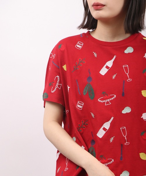 tシャツ EMAGO クッキング刺繍ドルマン半袖Tシャツ レディース Emago tシャツ EMAGO クッキング刺繍ドルマン半袖Tシャツ