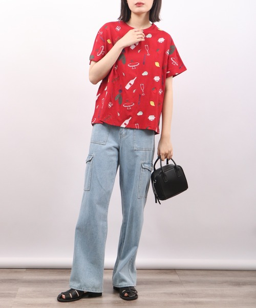 tシャツ EMAGO クマのクッキング刺繍ドルマン半袖Tシャツ レディース Emago tシャツ EMAGO クマのクッキング刺繍ドルマン半袖Tシャツ