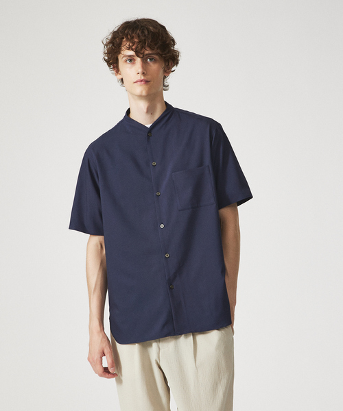 ABAHOUSE（アバハウス） シャツ 「変形衿」カラーレス 半袖 シャツ