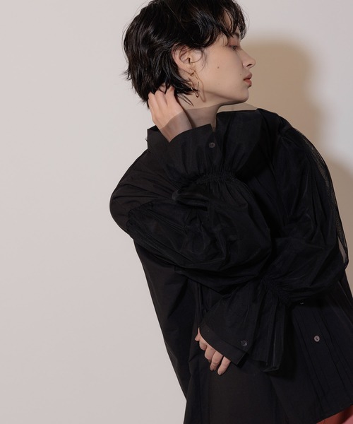 Limue ブラウス シャツ チュールスリーブシャツ レディース