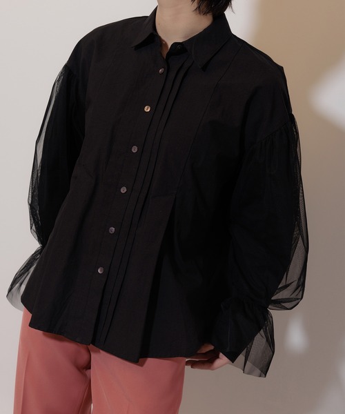 【新品】Limue　チュールスリーブシャツ Limue ブラウス シャツ チュールスリーブシャツ レディース