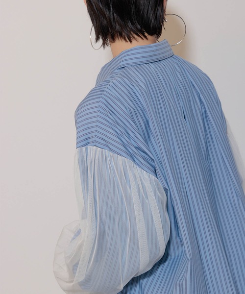 【新品】Limue　チュールスリーブシャツ Limue ブラウス シャツ チュールスリーブシャツ レディース