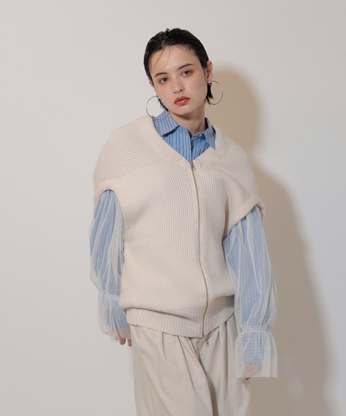 【新品】Limue　チュールスリーブシャツ Limue ブラウス シャツ チュールスリーブシャツ レディース