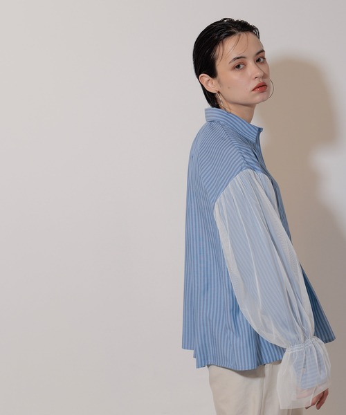 【新品】Limue　チュールスリーブシャツ Limue ブラウス シャツ チュールスリーブシャツ レディース