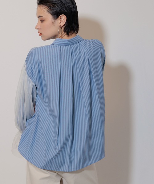 【新品】Limue　チュールスリーブシャツ Limue ブラウス シャツ チュールスリーブシャツ レディース
