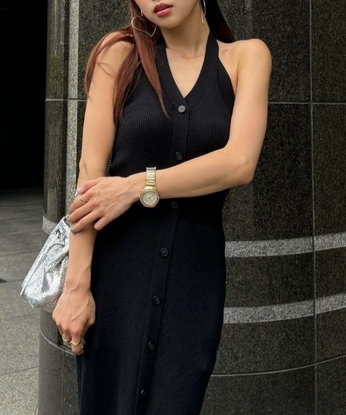 rienda ワンピース ホルターネックタイトニットワンピース 夏服 サマー