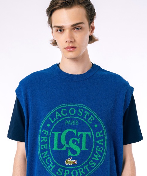 LACOSTE（ラコステ） ベスト ジレ ナイロン×コットンジャカードニット