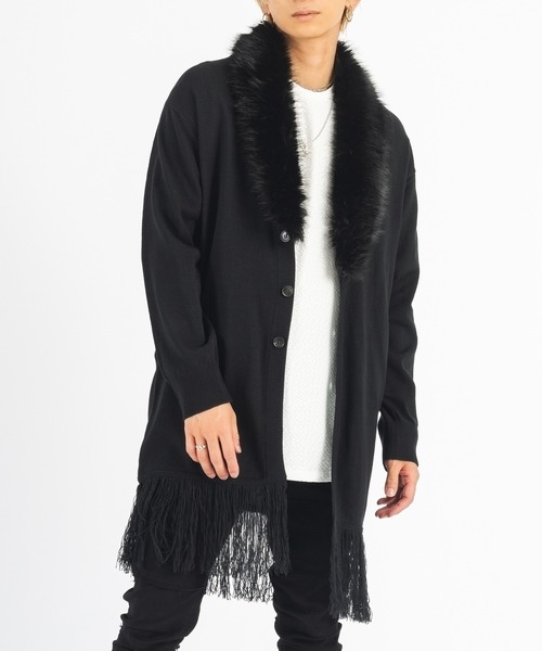 REGIEVO（レジエボ） カーディガン ファー付き裾フリンジ ロング