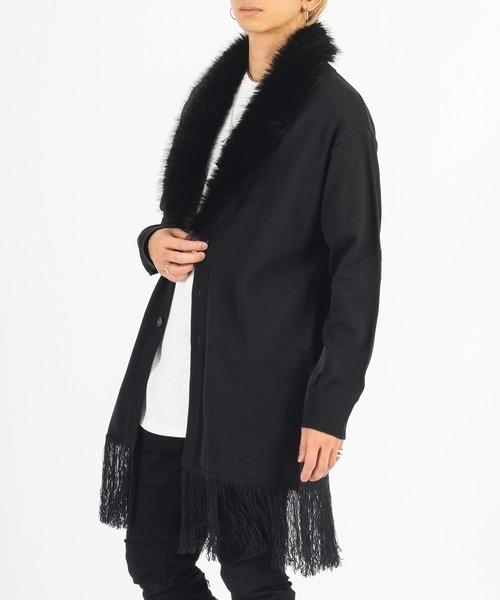 REGIEVO（レジエボ） カーディガン ファー付き裾フリンジ ロング