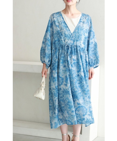 cawaii ワンピース 夏空グラデーションの絞り染め風カシュクール