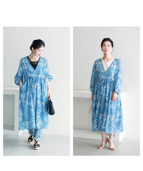 cawaii ワンピース 夏空グラデーションの絞り染め風カシュクール