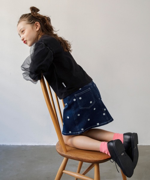 EDWIN スカート 「Ou? by EDWIN」フラワー刺繍デニムスカート