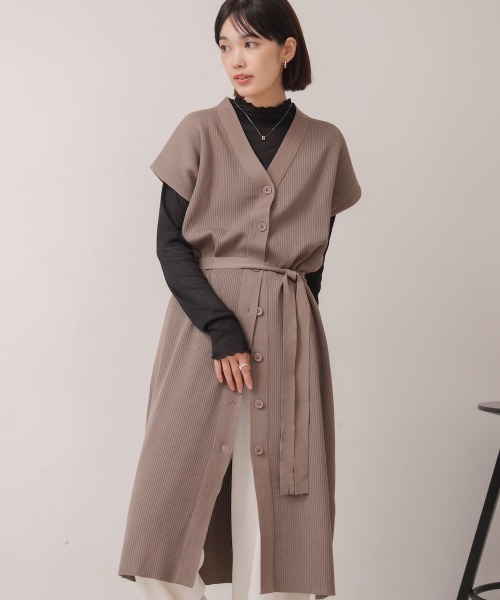 カーディガン 強撚ロングジレ レディース