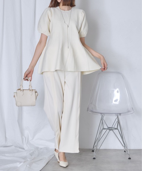 美品★Reneパフスリーブ 半袖 丸襟 ニット セーター フラワーモチーフ38 FOXEY - 美品☆Reneパフスリーブ 半袖 丸襟 ニット セーター