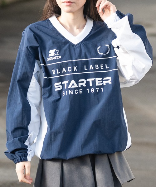 「t」「STARTER BLACK LABEL」ナイロンワッシャー切替 ゲームデザイン プルオーバー レディース STARTER BLACK LABEL 「t」「STARTER LABEL」ナイロンワッシャー
