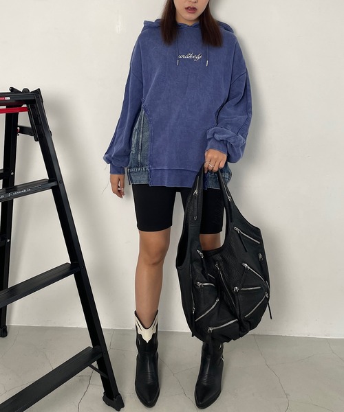Roger&Raw パーカー デニム切替サイドジップフーディー